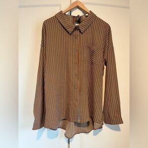 Women’s Hem & Thread Striped Oversized Button Up Blouse